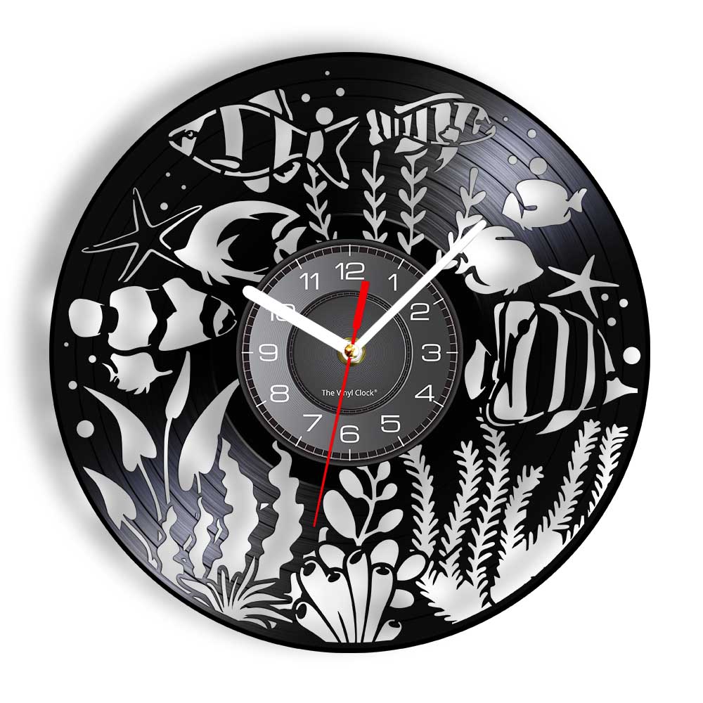 Aquarium Marine World - Jam Dinding Vinyl Motif Akuarium Dunia
